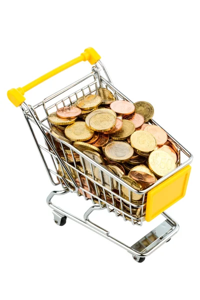 Monedas en el carrito de compras — Foto de Stock