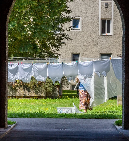 Laundry is hanged — стоковое фото