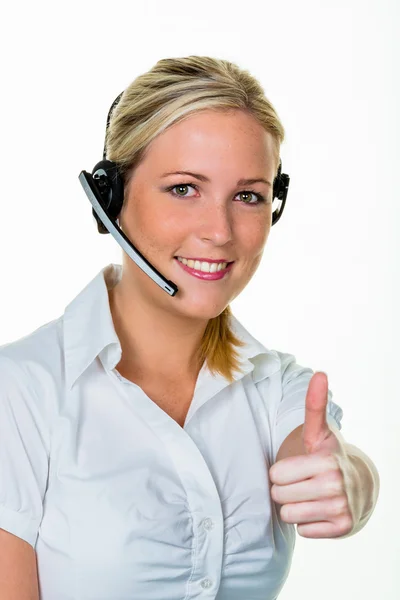 Frau mit Headset im Kundenservice — Stockfoto