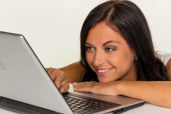 Woman with computer — Stock Photo, Image