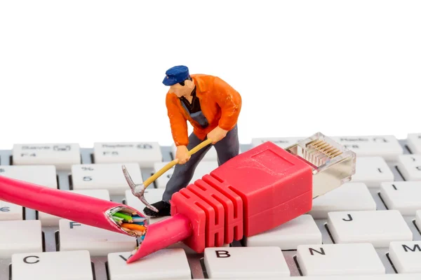 Workers, network connector, keyboard — Stock Photo, Image