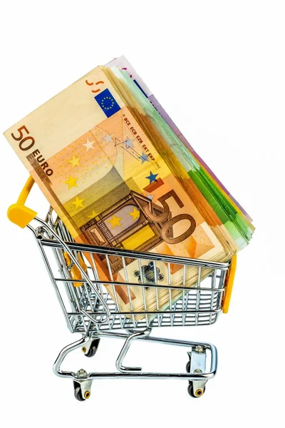 Bills in a shopping cart — Stock Photo, Image