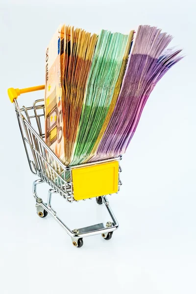 Bills in a shopping cart — Stock Photo, Image