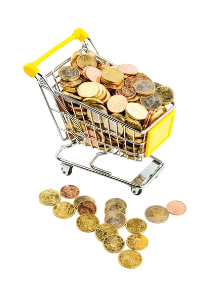 Shopping cart with coins — Stock Photo, Image