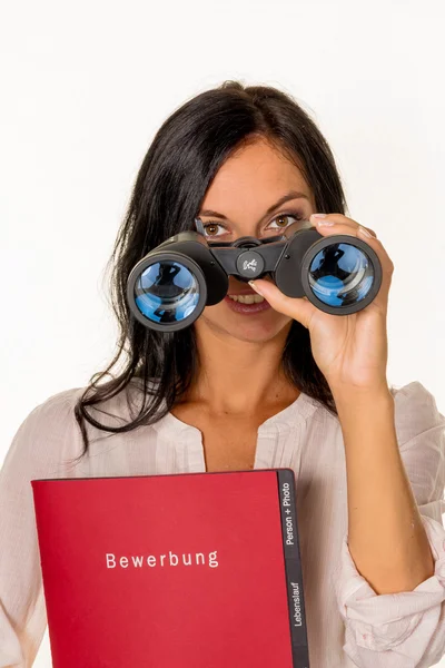 Mulher com carteira de aplicação — Fotografia de Stock