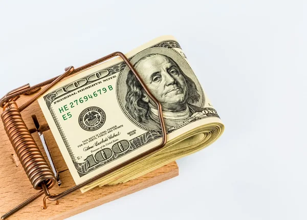 Dollar bills in mouse trap — Stock Photo, Image