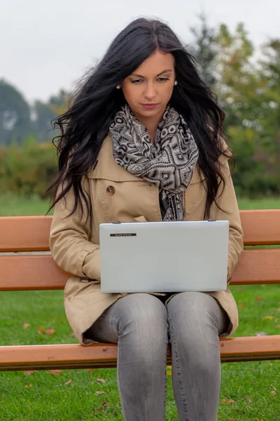 Uomo con computer portatile nel parco — Foto Stock