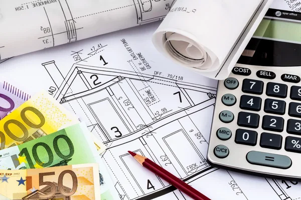 House plan with calculator — Stock Photo, Image