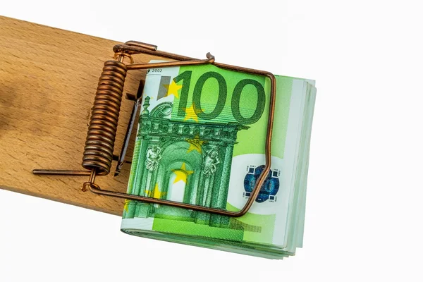 Eurobiljetten in muizenval — Stockfoto