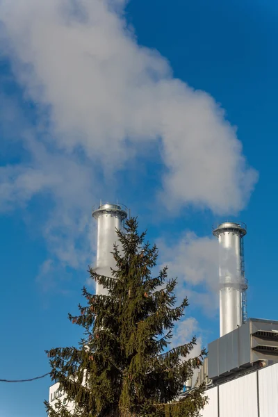Industry chimney with tree — Stock Photo, Image