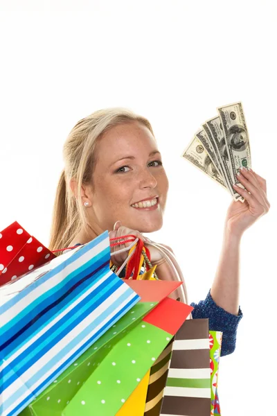 Mulher com sacos de compras durante as compras — Fotografia de Stock