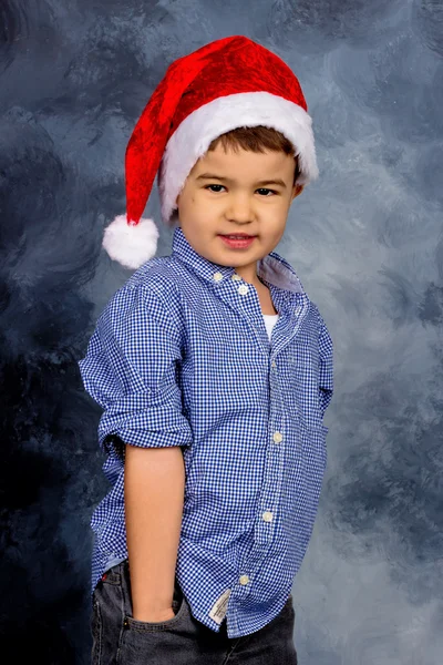 Little boy with santa claus hat — Stock Photo, Image