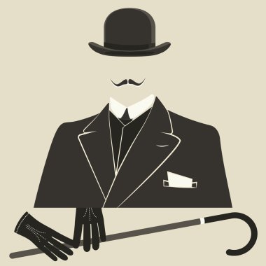 Eski stil adam bir melon şapka giymiş.