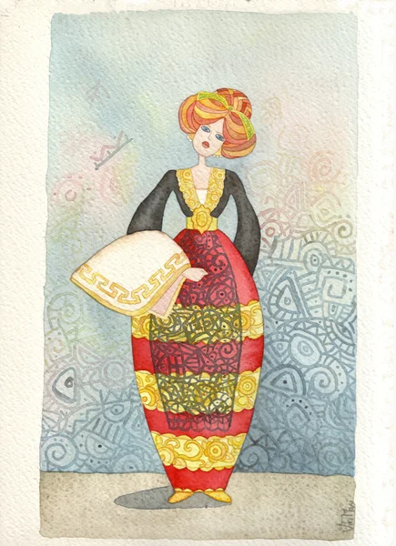 Ilustración de acuarela dibujada a mano con trajes tradicionales —  Fotos de Stock
