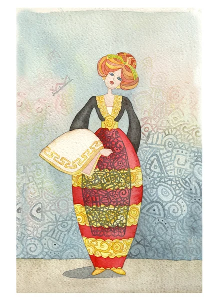 Illustration à l'aquarelle dessinée à la main avec costumes traditionnels — Photo