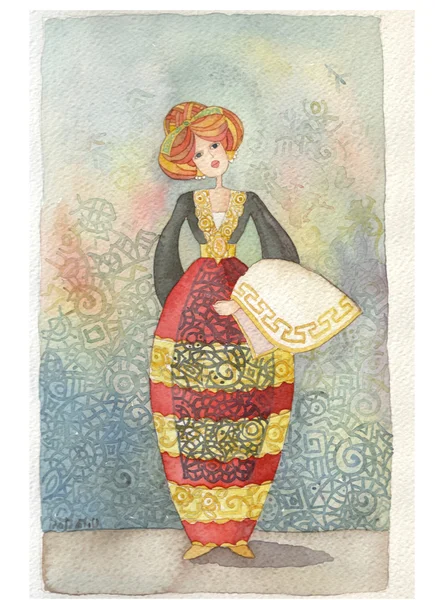 Illustrazione ad acquerello disegnata a mano con costumi tradizionali — Foto Stock