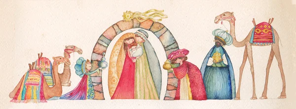 Christian Christmas Nativity scene with the three wise men — Stock Photo, Image