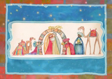 Üç Akil Adam ile Hıristiyan Noel doğum sahnesi