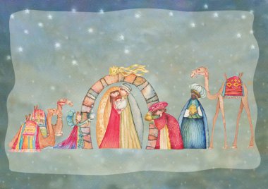 Üç Akil Adam ile Hıristiyan Noel doğum sahnesi