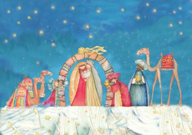 Üç Akil Adam ile Hıristiyan Noel doğum sahnesi