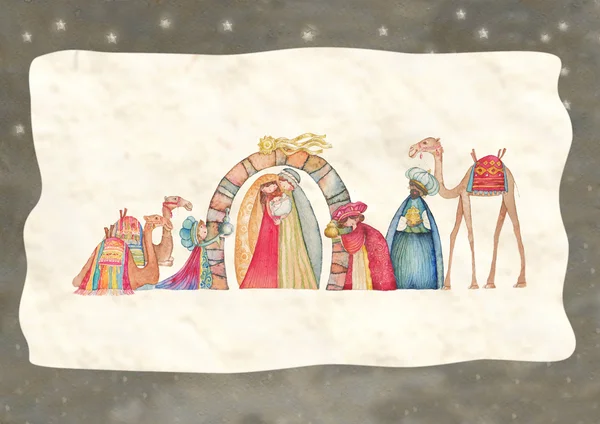 Üç Akil Adam ile Hıristiyan Noel doğum sahnesi