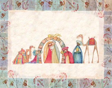 Üç Akil Adam ile Hıristiyan Noel Nativity sahne gösterimi