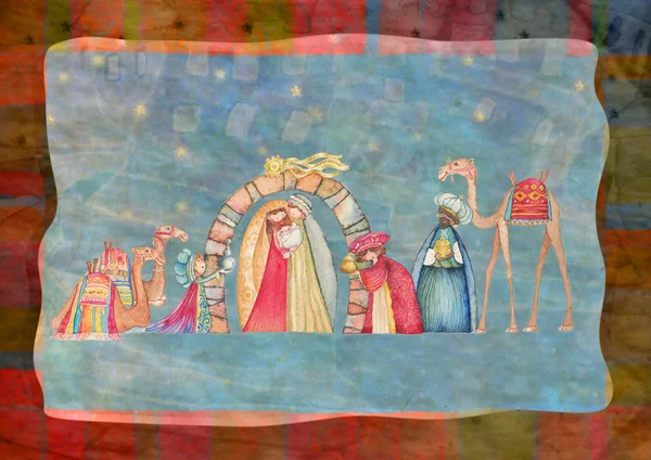 Illustration of Christian Christmas Nativity scene with the three wise men — Stock Photo, Image