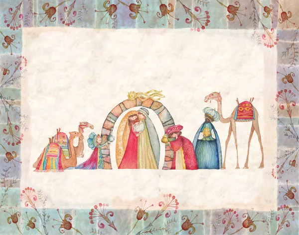 Üç Akil Adam ile Hıristiyan Noel Nativity sahne gösterimi — Stok fotoğraf