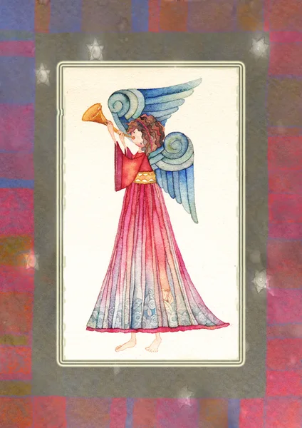 Angel with trumpet, watercolor. — Stock Photo, Image