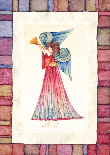 Angel with trumpet, watercolor. — Stock Photo, Image