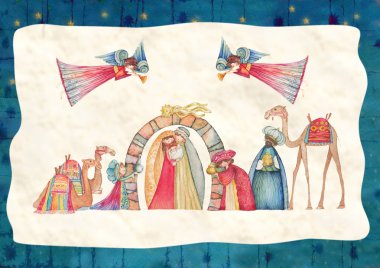 Noel doğum sahnesi. İsa, Meryem, Yusuf 