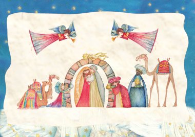 Noel doğum sahnesi. İsa, Meryem, Yusuf 