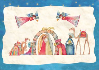 Noel doğum sahnesi. İsa, Meryem, Yusuf 