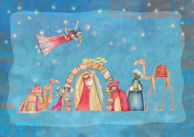 Noel doğum sahnesi. İsa, Meryem, Yusuf 