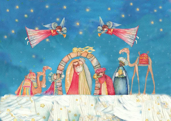 Kerstmis kerststal. Jesus, Mary, Joseph — Stockfoto