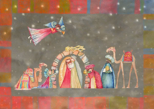 Noel doğum sahnesi. İsa, Meryem, Yusuf — Stok fotoğraf
