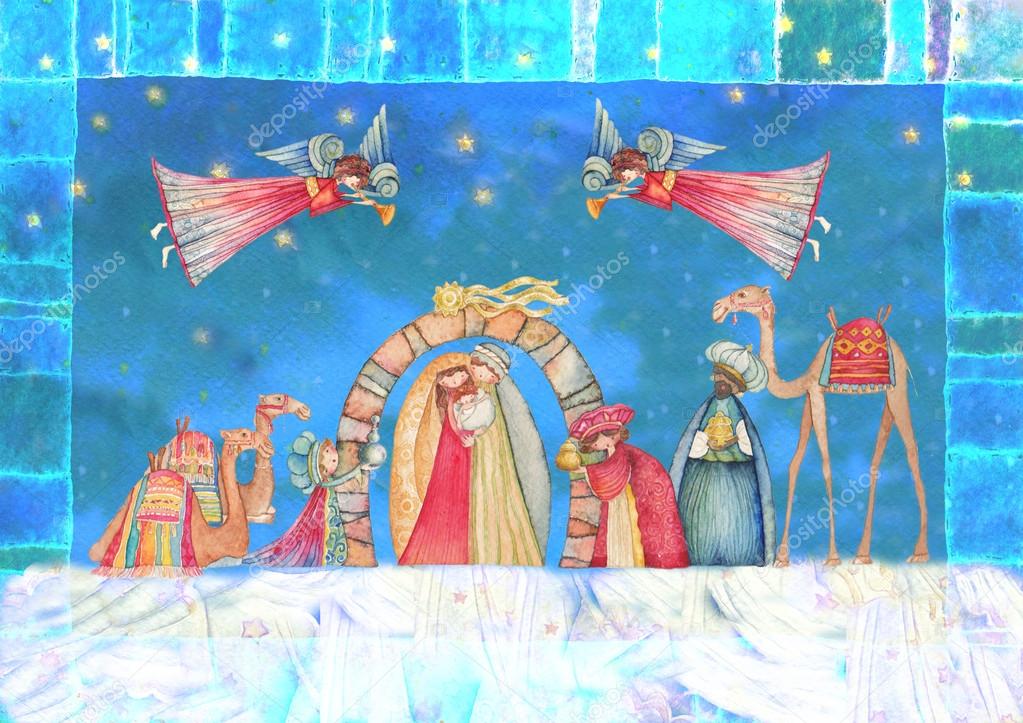 Christmas Nativity scene. Jesus, Mary, Joseph 