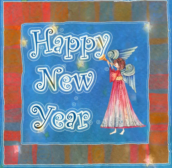 Happy new year angel with trumpet — Stock Photo, Image