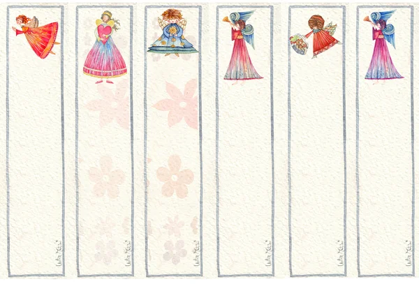 Bookmarks whit Angels, Watercolor illustration — Stock Photo, Image