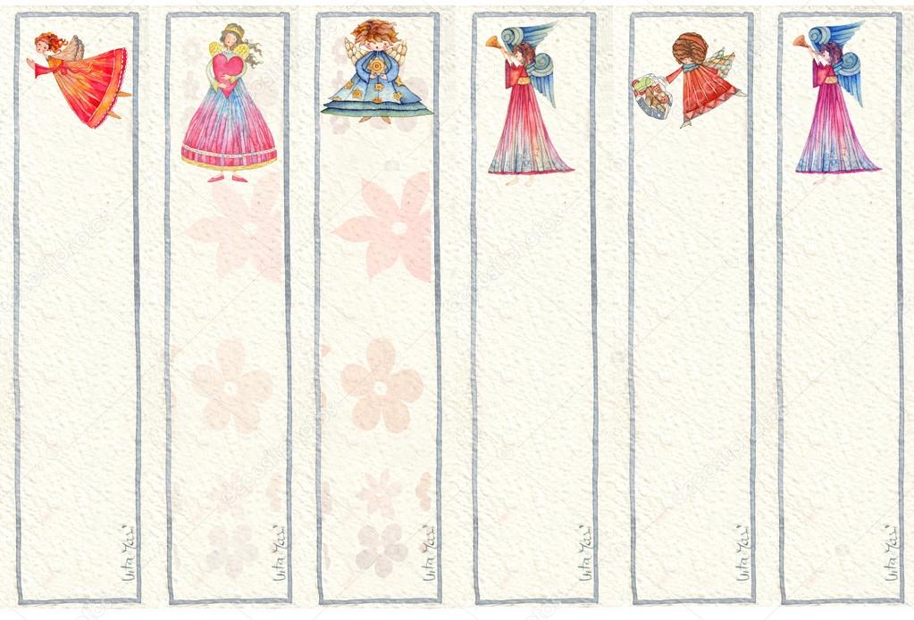 Bookmarks whit Angels, Watercolor illustration