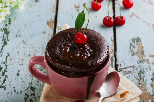 Bolo de chocolate em uma caneca — Fotografia de Stock