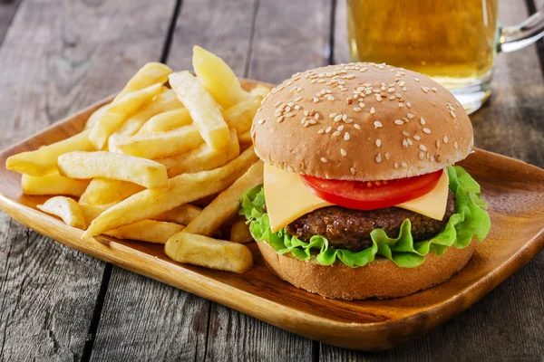 Mini hamburger with French fries — Stock Photo, Image