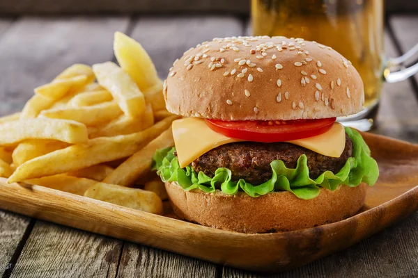 Mini hamburger with French fries — Stock Photo, Image