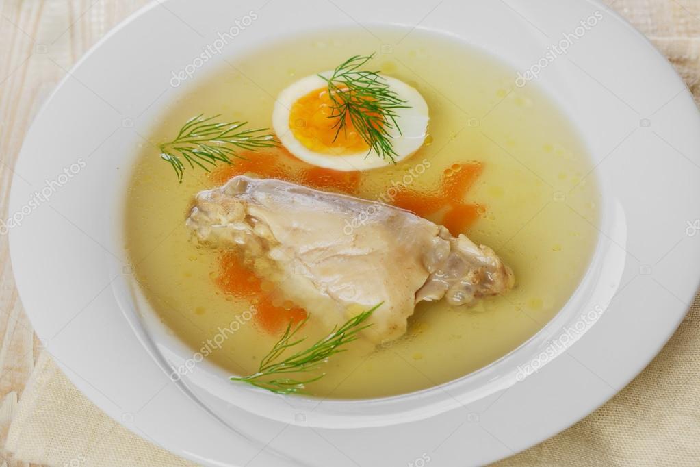 Caldo de pollo con carne y huevo cocido fotografía de stock © koss13