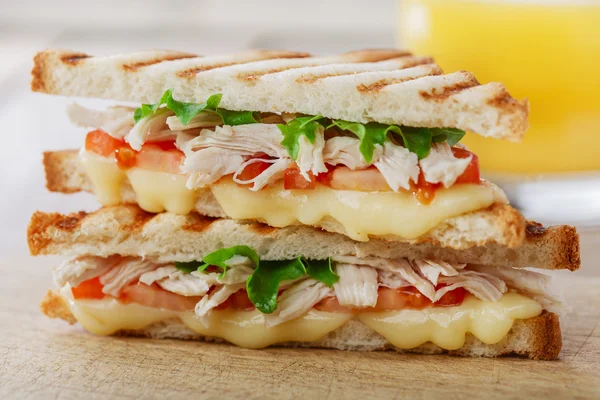 Toast sandwich grill with chicken and cheese — Stock Photo, Image