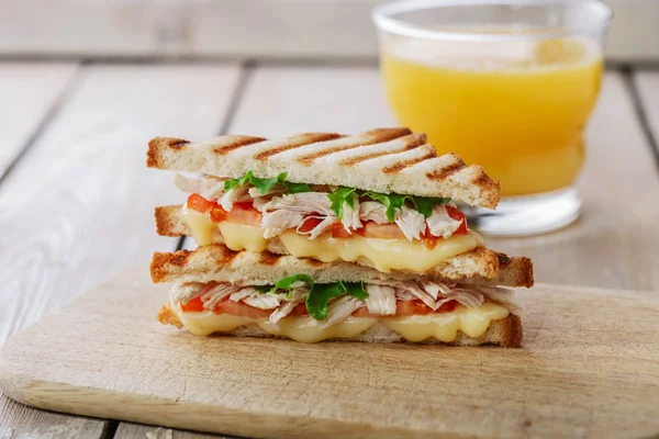 Toast sandwich grill with chicken and cheese — Stock Photo, Image