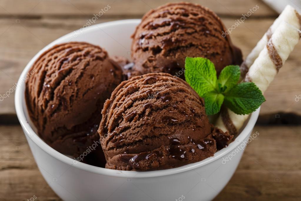 Ball coffee chocolate ice cream in a bowl — Stock Photo © koss13 68972477