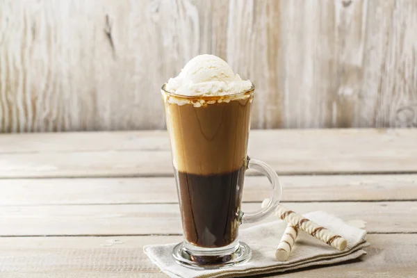 Cold coffee with ice cream in a glass — Stock Photo, Image