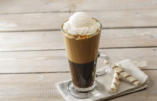 Cold coffee with ice cream in a glass — Stock Photo, Image