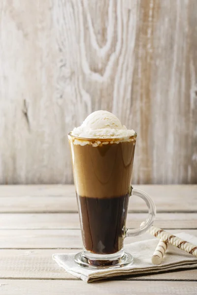 Cold coffee with ice cream in a glass — Stock Photo, Image